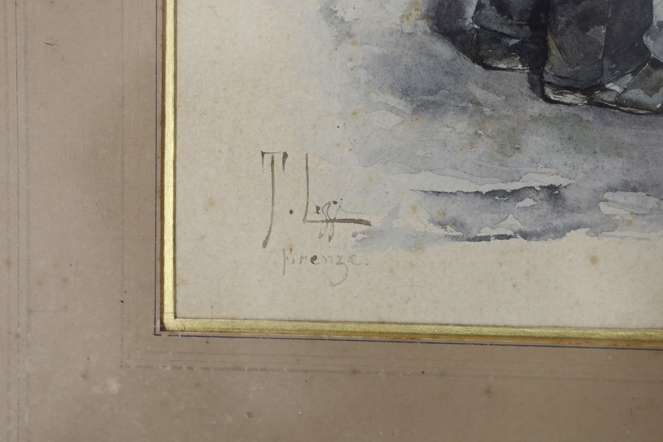 Tito Lessi (Italian, 1858-1917), watercolour, Study of a man holding a walking stick, signed and inscribed Ferenze, 29 x 17.5cm